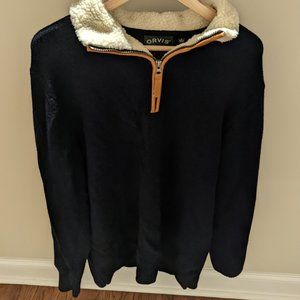 Orvis Stowe Men's Lambswool Sherpa Navy Blue 1/4 Zip Pullover Sweater (M)